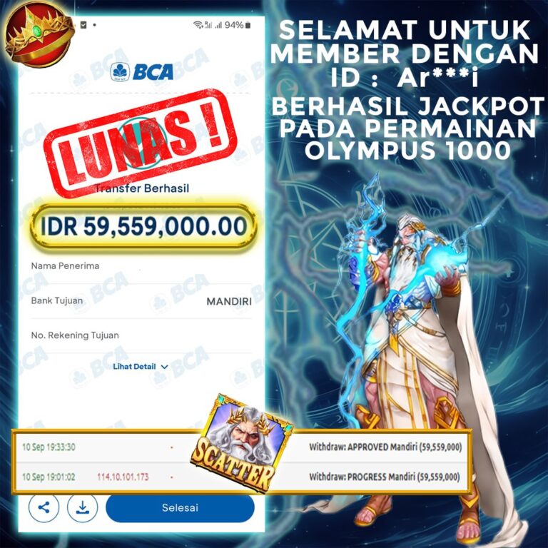 Bukti JP Slot Olympus 1000 SAHARA888 10 September 2024 Rp 59.599.000.00, – LUNAS